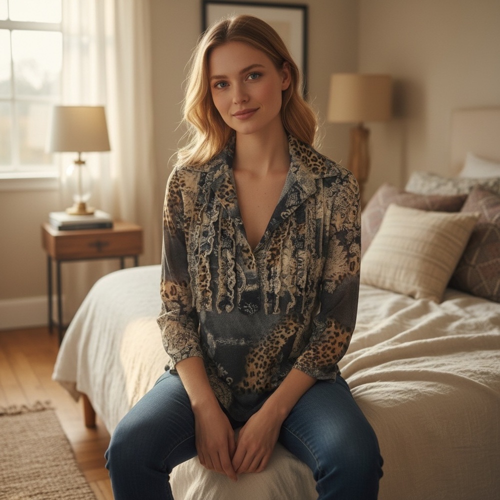 Made In France Leopard Print Women's Blouse - Picture 8 of 8